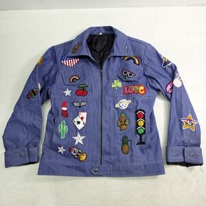 Rocketman Taron Egerton Elton John Rockstar Patches Blue Denim Jacket Sz XS EUC